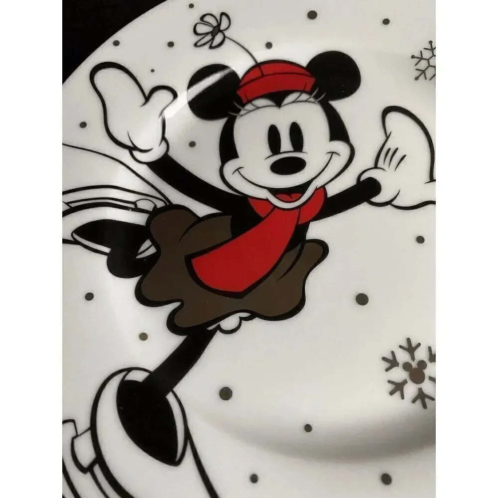 Disney Minnie Mouse Christmas Salad Plate Ice Skating Joy Holiday Snowflakes NEW
